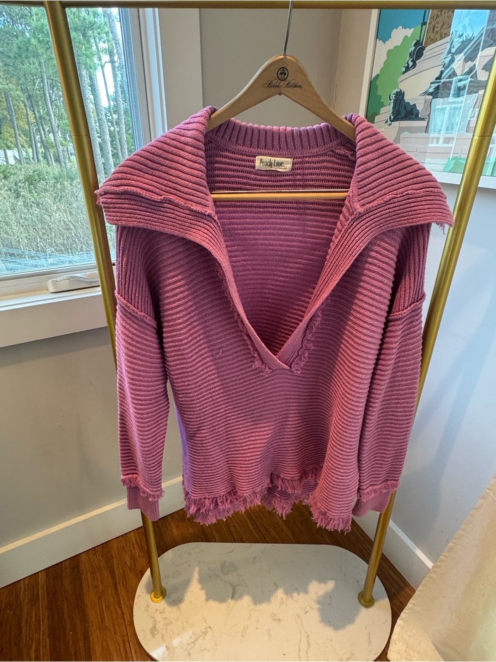 Peach Love California Dusty Pink Ribbed V-Neck Sweater